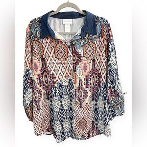 Alfred Dunner Women’s Multicolor Print Button Down Blouse, Like New! Large